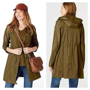 J.Jill Loden Anorak Jacket Size Medium Olive Green Raincoat Hooded